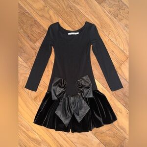 Chic Black Velvet Kids Dress with Satin Bow